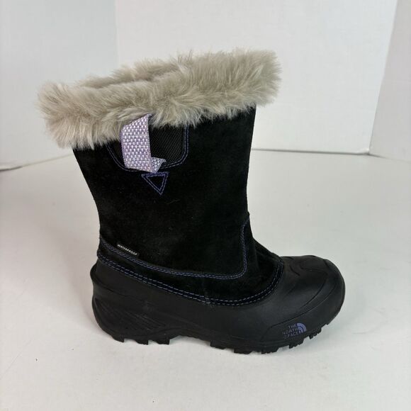 The North Face Girls Winter Boots Size 4 Heat Seeker 200 Gram, Black, 9” Fur Top - Picture 1 of 10